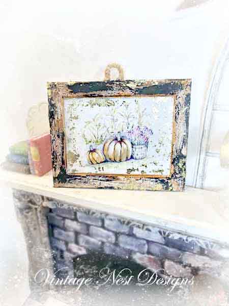 Miniature Pumpkin Patch No.10:2 Handmade for Dollhouse Wooden Framed Art