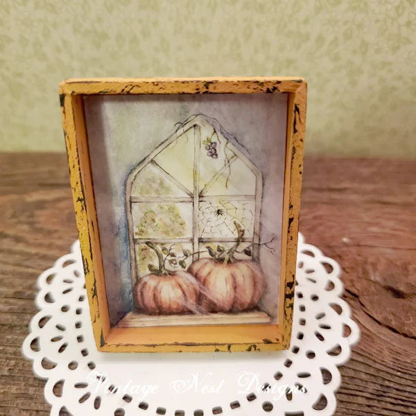 Miniature Pumpkins No.12:2 Handmade for Dollhouse Wooden Framed Art