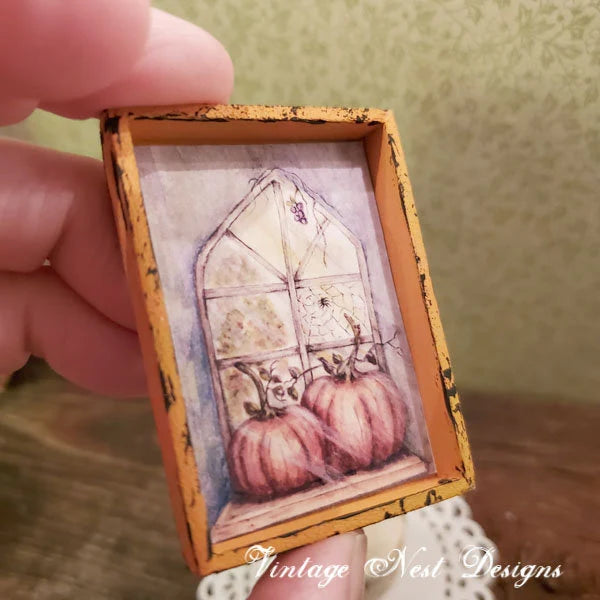 Miniature Pumpkins No.12:2 Handmade for Dollhouse Wooden Framed Art