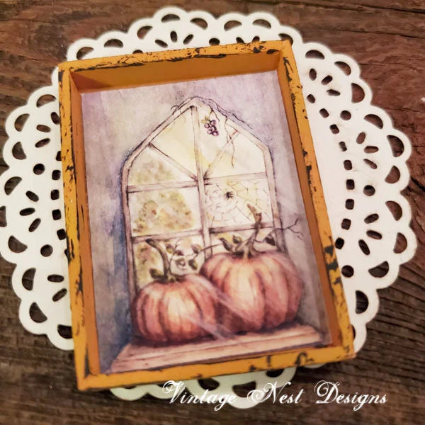 Miniature Pumpkins No.12:2 Handmade for Dollhouse Wooden Framed Art