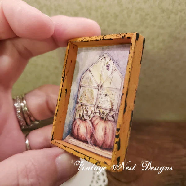 Miniature Pumpkins No.12:2 Handmade for Dollhouse Wooden Framed Art