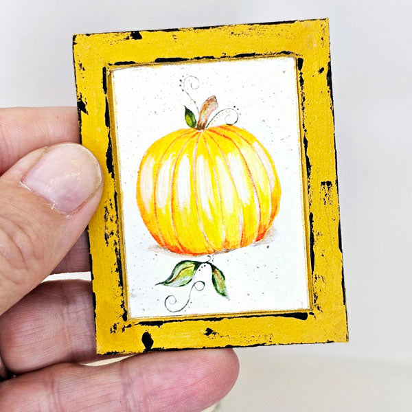Miniature Pumpkins No.2:2 Dollhouse Miniature Handmade Wooden Framed Art