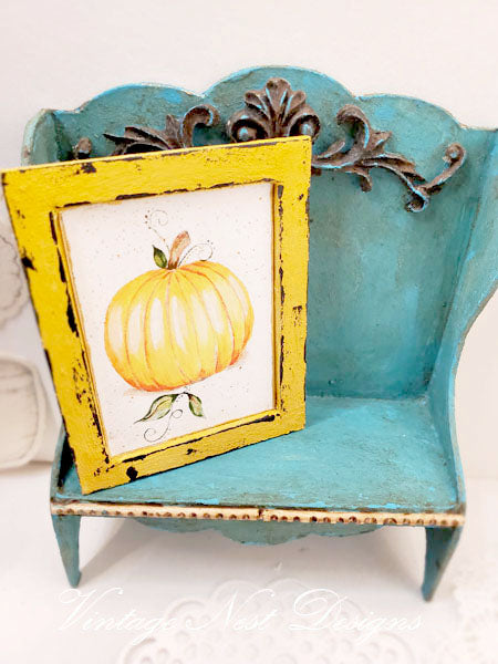 Miniature Pumpkins No.2:2 Dollhouse Miniature Handmade Wooden Framed Art
