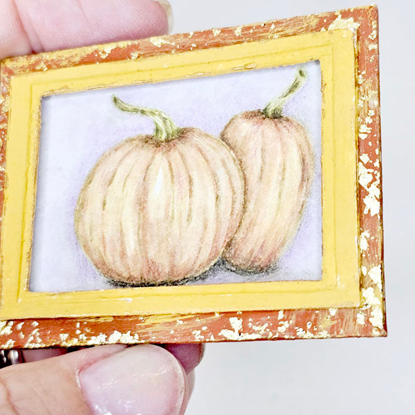 Miniature Halloween Pumpkins No.5:2 Handmade for Dollhouse Wooden Framed Art