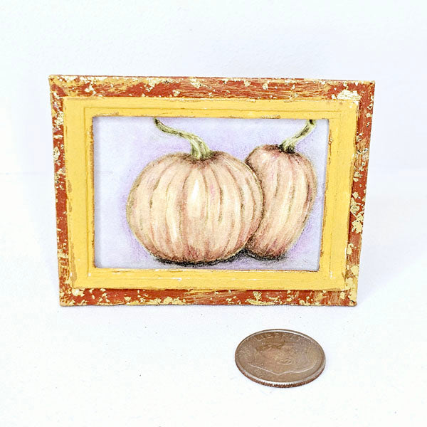 Miniature Halloween Pumpkins No.5:2 Handmade for Dollhouse Wooden Framed Art