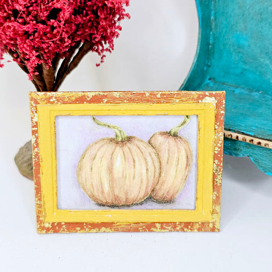 Miniature Halloween Pumpkins No.5:2 Handmade for Dollhouse Wooden Framed Art