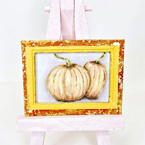 Miniature Halloween Pumpkins No.5:2 Handmade for Dollhouse Wooden Framed Art