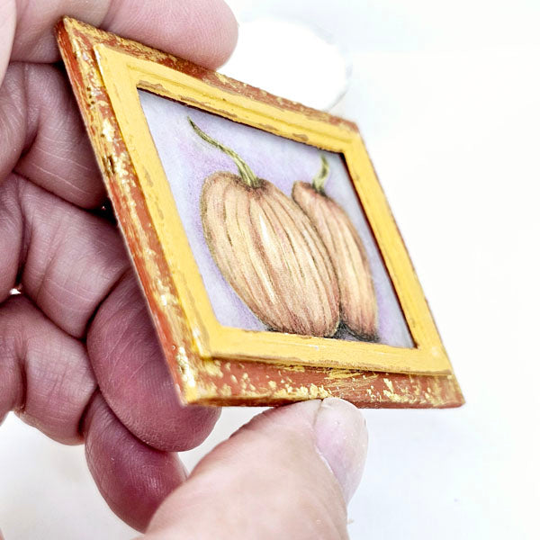 Miniature Halloween Pumpkins No.5:2 Handmade for Dollhouse Wooden Framed Art