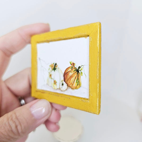 Miniature Rugged Pumpkins No.1:2 Handmade for Dollhouse Wooden Framed Art