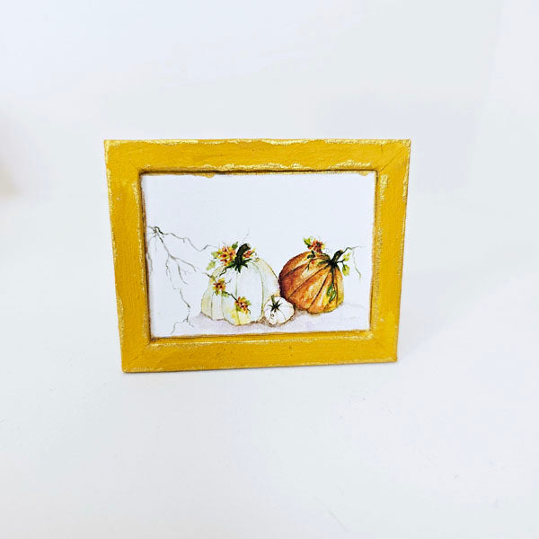 Miniature Rugged Pumpkins No.1:2 Handmade for Dollhouse Wooden Framed Art