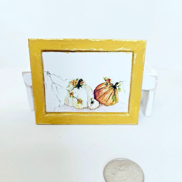 Miniature Rugged Pumpkins No.1:2 Handmade for Dollhouse Wooden Framed Art