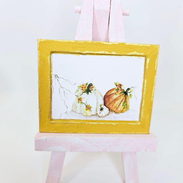 Miniature Rugged Pumpkins No.1:2 Handmade for Dollhouse Wooden Framed Art