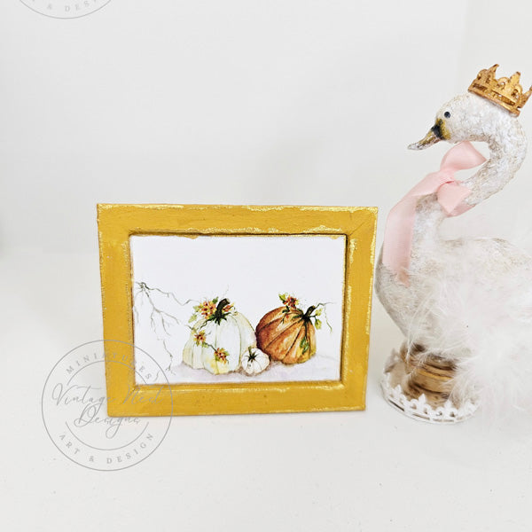 Miniature Rugged Pumpkins No.1:2 Handmade for Dollhouse Wooden Framed Art