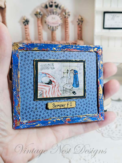 Miniature Semper Fi Framed Art 1:2 Handmade for Dollhouse Diorama Shadow Box