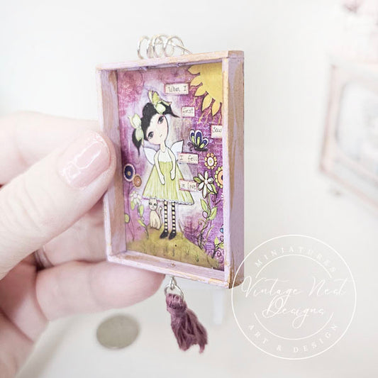 Miniature When I First Saw You No.1:2 Purple Wood Frame Dollhouse Decor Accessory