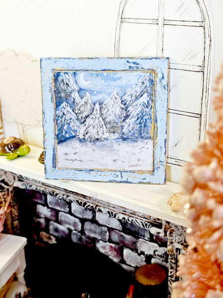 Miniature Winter Nights No.1:2 Handmade for Dollhouse Wooden Framed Art