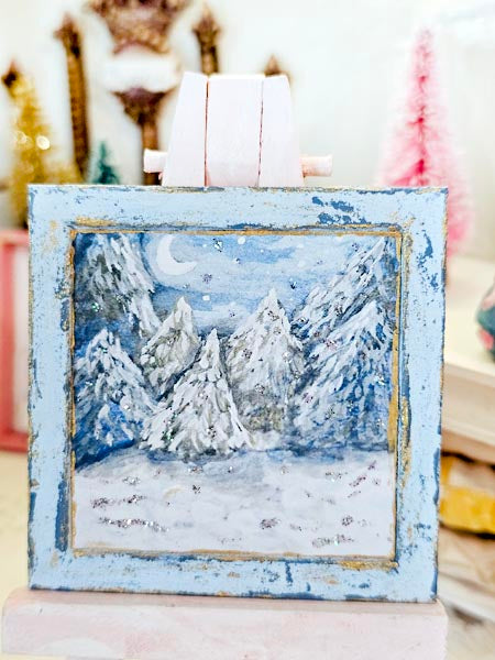 Miniature Winter Nights No.1:2 Handmade for Dollhouse Wooden Framed Art