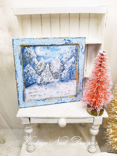 Miniature Winter Nights No.1:2 Handmade for Dollhouse Wooden Framed Art