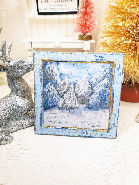 Miniature Winter Nights No.1:2 Handmade for Dollhouse Wooden Framed Art