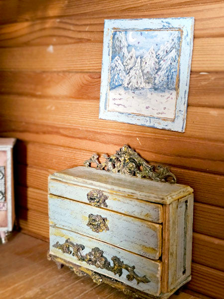 Miniature Winter Nights No.1:2 Handmade for Dollhouse Wooden Framed Art