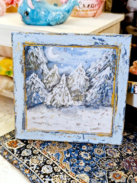Miniature Winter Nights No.1:2 Handmade for Dollhouse Wooden Framed Art