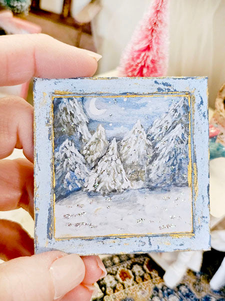 Miniature Winter Nights No.1:2 Handmade for Dollhouse Wooden Framed Art