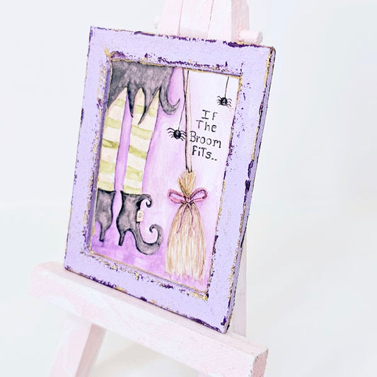 Miniature Witch If Broom Fits No.1:2 Handmade for Dollhouse Wooden Framed Art