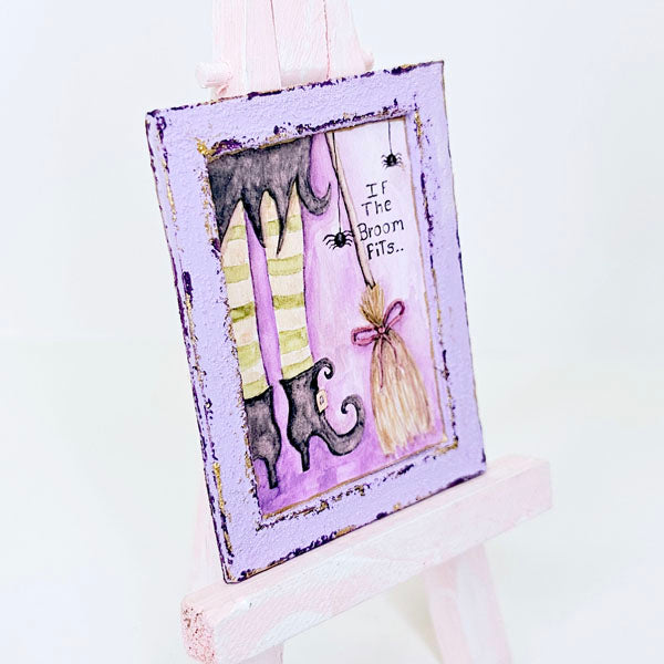 Miniature Witch If Broom Fits No.1:2 Handmade for Dollhouse Wooden Framed Art