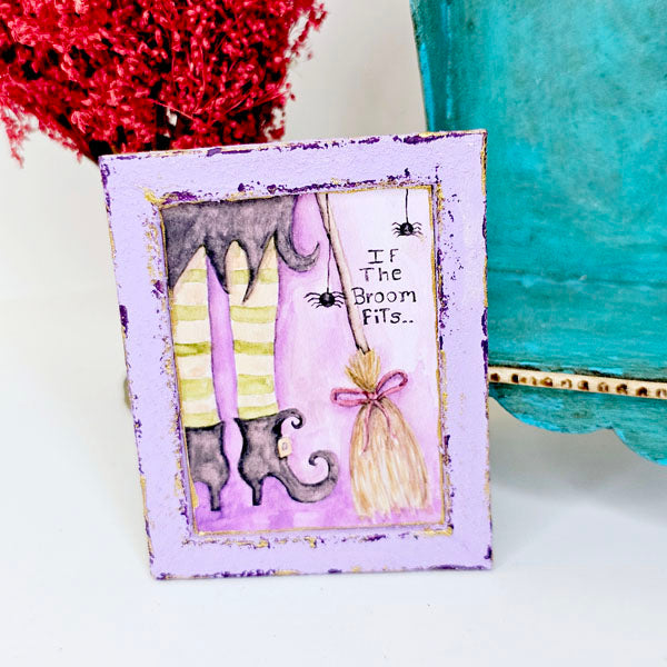 Miniature Witch If Broom Fits No.1:2 Handmade for Dollhouse Wooden Framed Art
