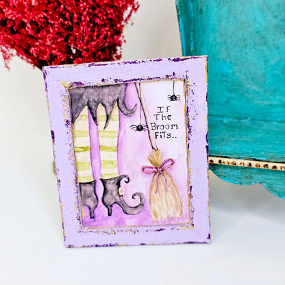 Miniature Witch If Broom Fits No.1:2 Handmade for Dollhouse Wooden Framed Art