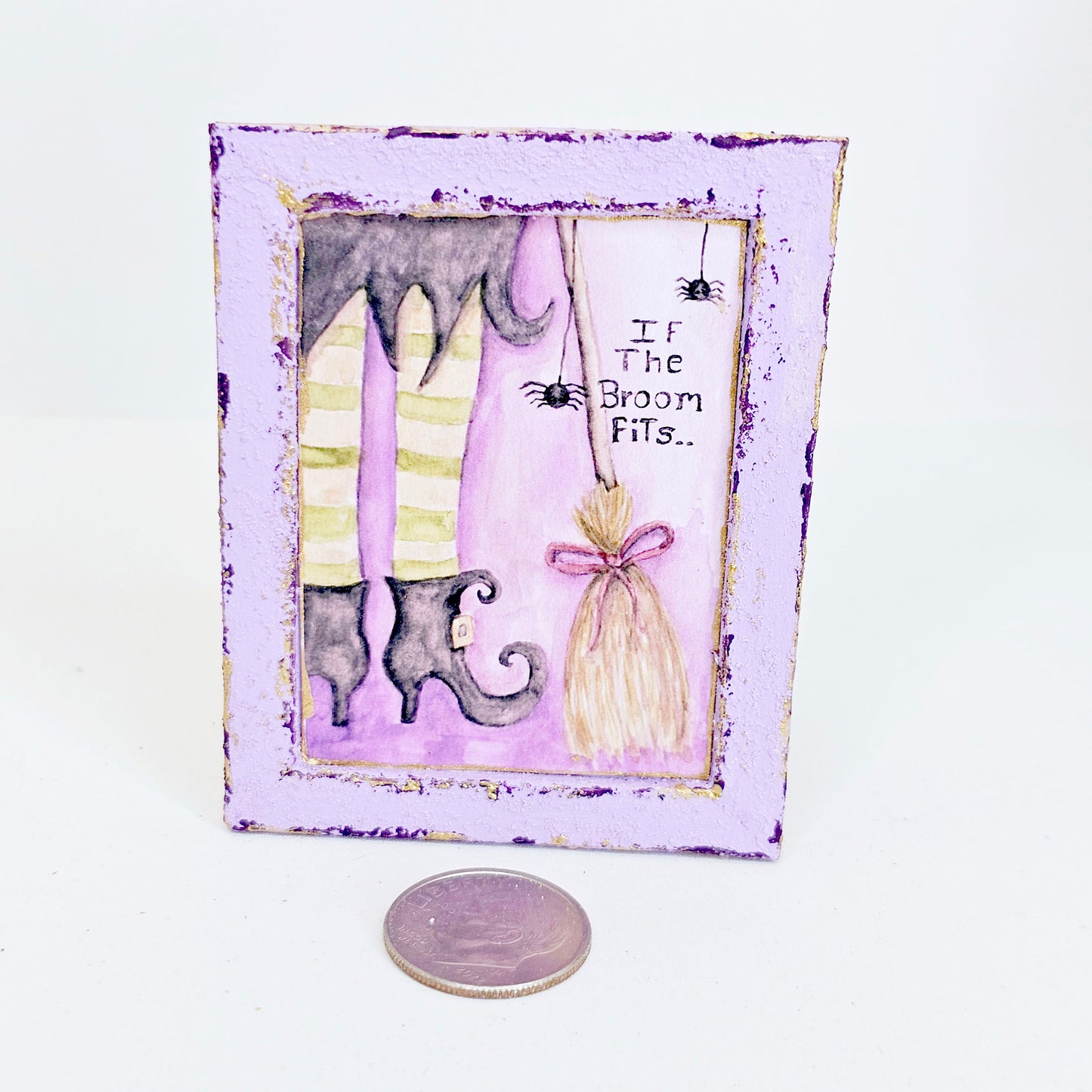 Miniature Witch If Broom Fits No.1:2 Handmade for Dollhouse Wooden Framed Art