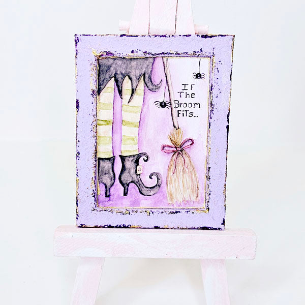 Miniature Witch If Broom Fits No.1:2 Handmade for Dollhouse Wooden Framed Art