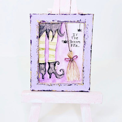 Miniature Witch If Broom Fits No.1:2 Handmade for Dollhouse Wooden Framed Art