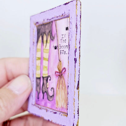 Miniature Witch If Broom Fits No.1:2 Handmade for Dollhouse Wooden Framed Art