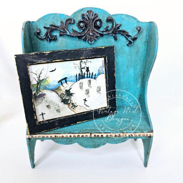 Miniature The Witch in the Cemetery No.1:2 Handmade for Dollhouse Wooden Framed Art