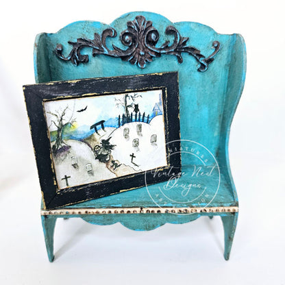 Miniature The Witch in the Cemetery No.1:2 Handmade for Dollhouse Wooden Framed Art