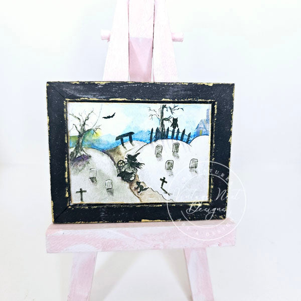 Miniature The Witch in the Cemetery No.1:2 Handmade for Dollhouse Wooden Framed Art