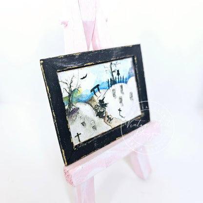 Miniature The Witch in the Cemetery No.1:2 Handmade for Dollhouse Wooden Framed Art