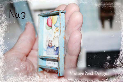Animals & Balloons No.1:3 Dollhouse Miniature Handmade Wooden Framed Art