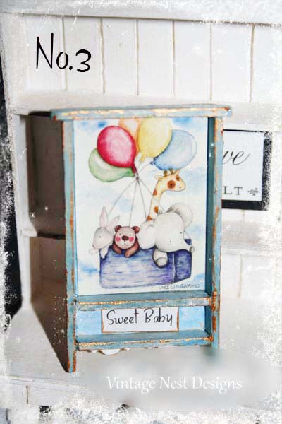 Animals & Balloons No.1:3 Dollhouse Miniature Handmade Wooden Framed Art