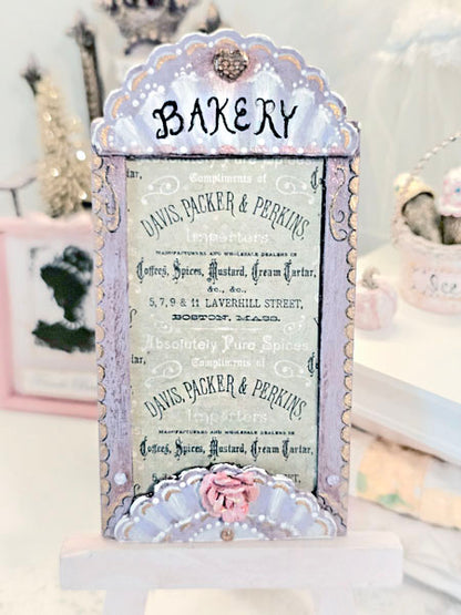 Miniature Bakery Sign No.21:3 Handmade Wooden Framed Art Diorama Room Shadow Box