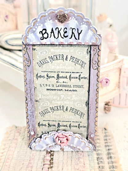 Miniature Bakery Sign No.21:3 Handmade Wooden Framed Art Diorama Room Shadow Box