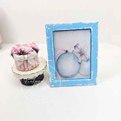Miniature Christmas Bulbs No.4:3 Art, Dollhouse Decor Wood Frame