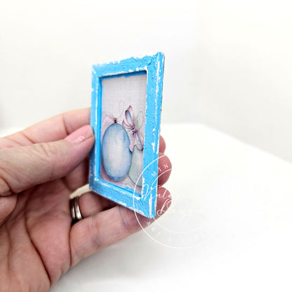 Miniature Christmas Bulbs No.4:3 Art, Dollhouse Decor Wood Frame