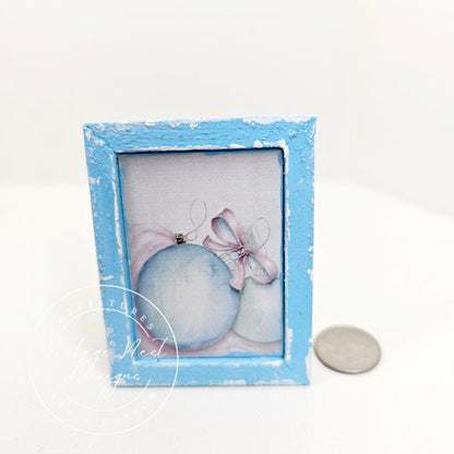 Miniature Christmas Bulbs No.4:3 Art, Dollhouse Decor Wood Frame