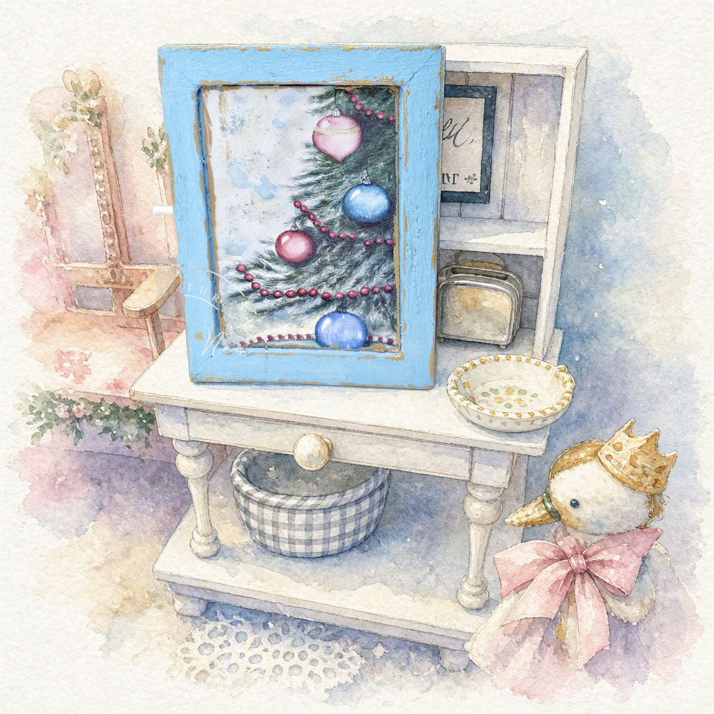 Miniature Christmas Scene No.2:3 Handmade for Dollhouse Wooden Framed Art