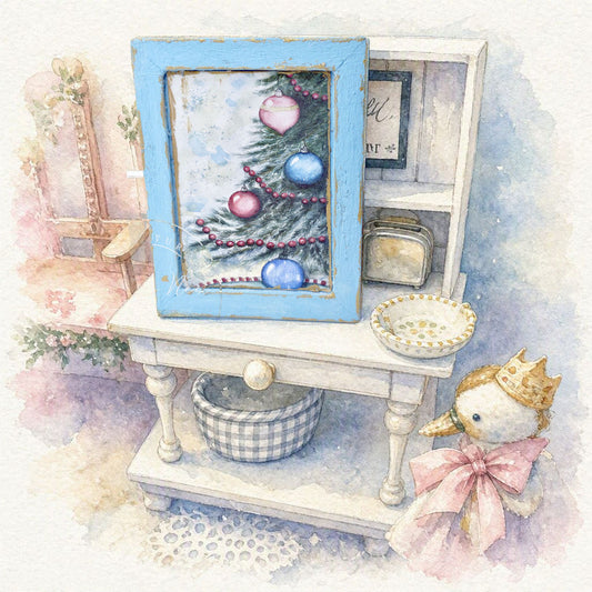 Miniature Christmas Scene No.2:3 Handmade for Dollhouse Wooden Framed Art