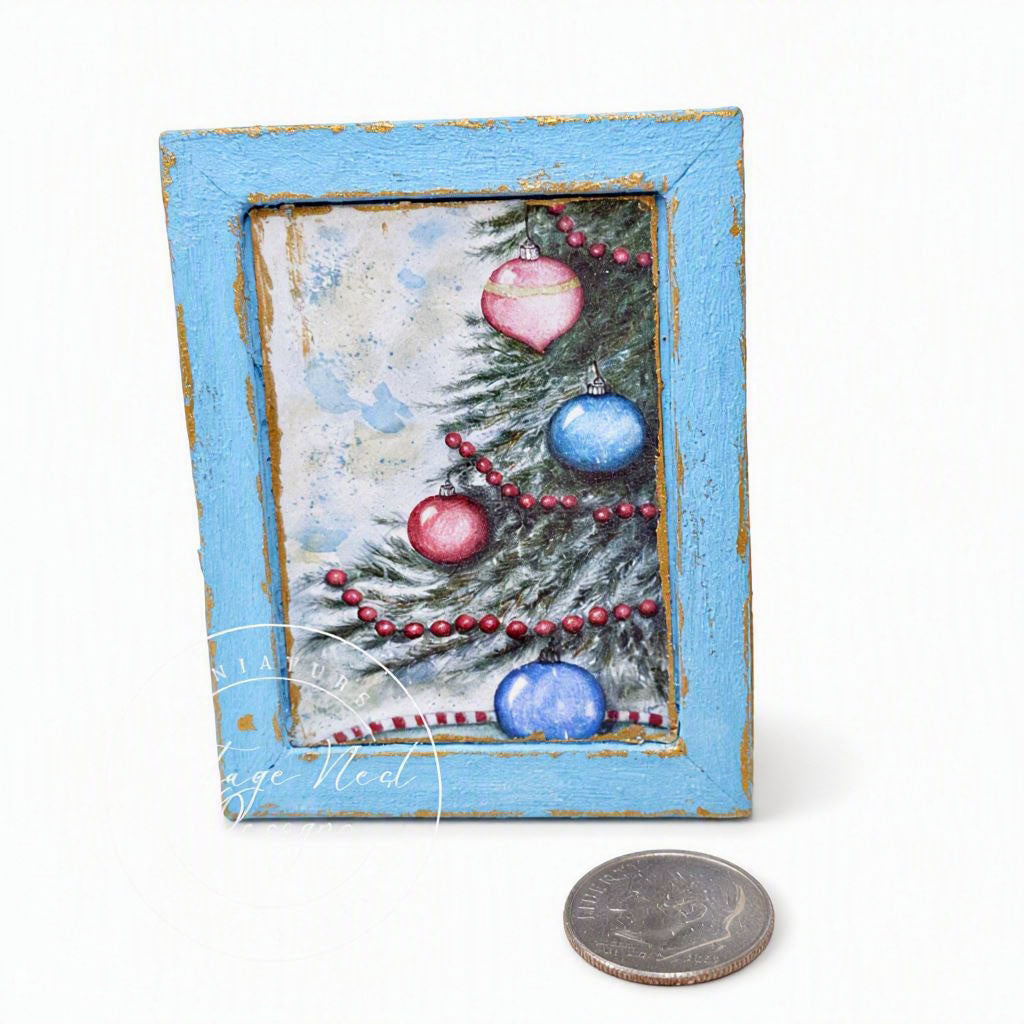 Miniature Christmas Scene No.2:3 Handmade for Dollhouse Wooden Framed Art