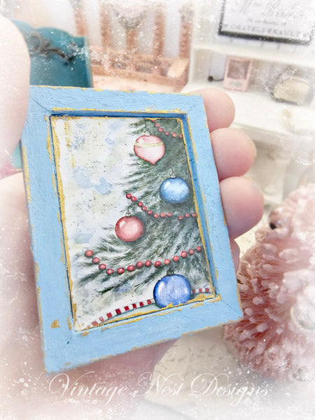 Miniature Christmas Scene No.2:3 Handmade for Dollhouse Wooden Framed Art