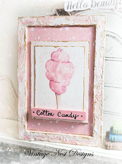Dollhouse Miniature Cotton Candy No.2:3 Handmade Wooden Framed Art